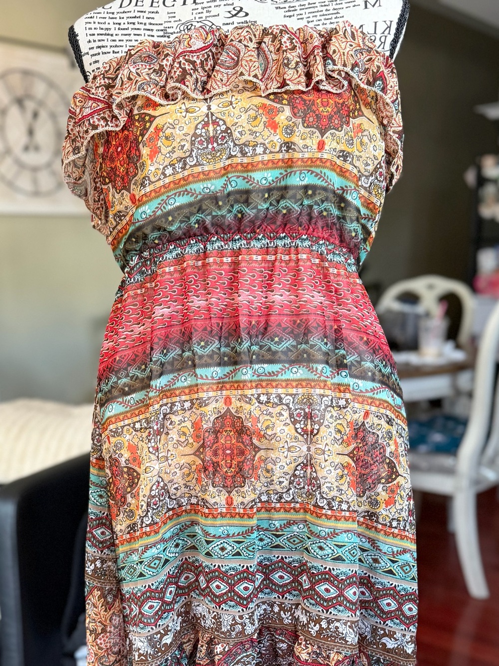 Rue21 Boho Maxi Dress in Red, Teal, Brown, Cream